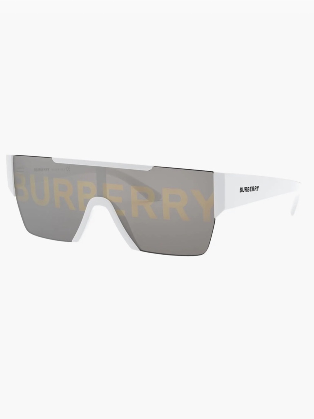 Burberry White Shield Sunglasses with Grey Lenses and Gold Accents - Picture 2 of 5